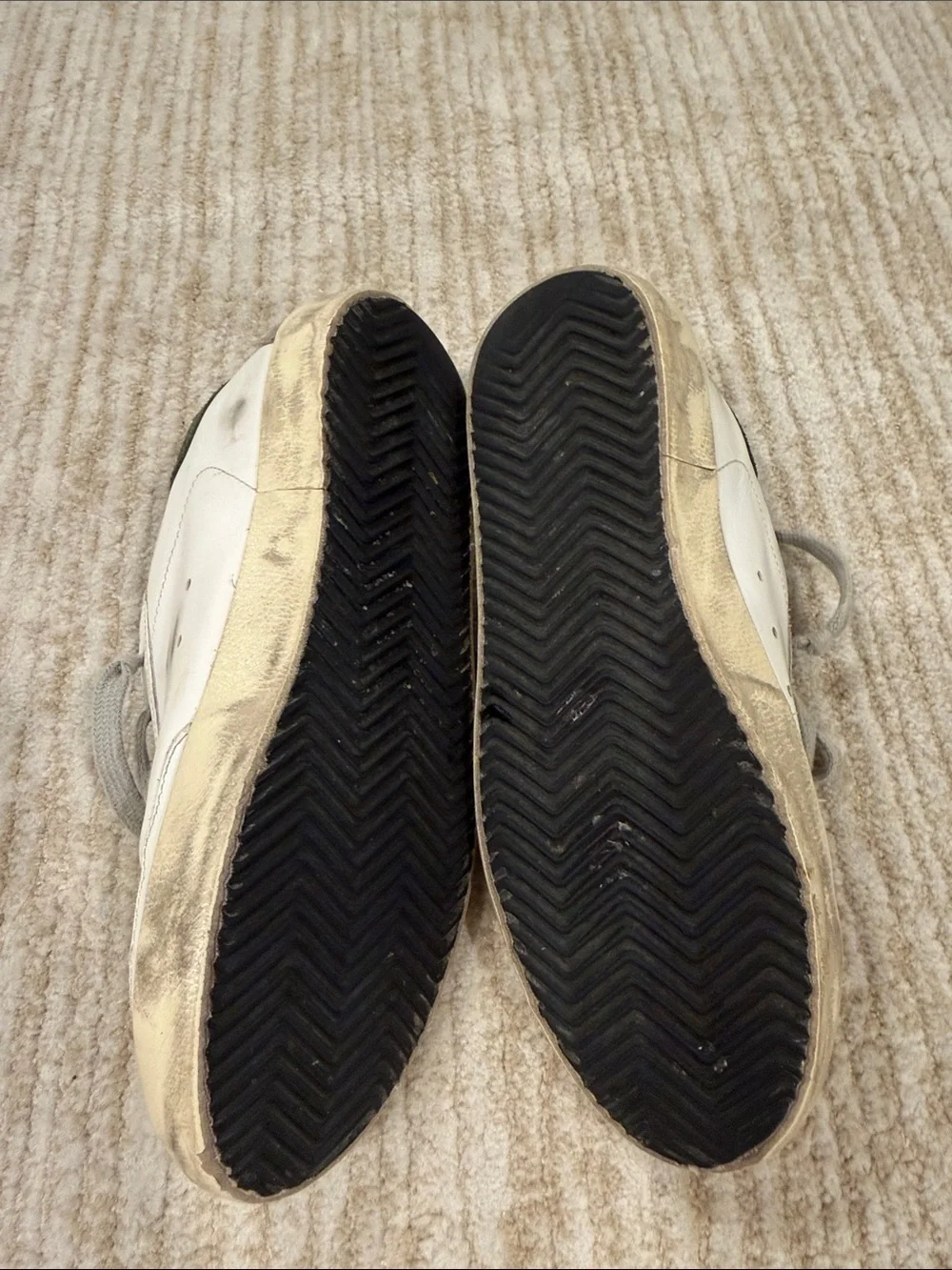 Golden Goose White, Gray & Green Superstar Sneakers